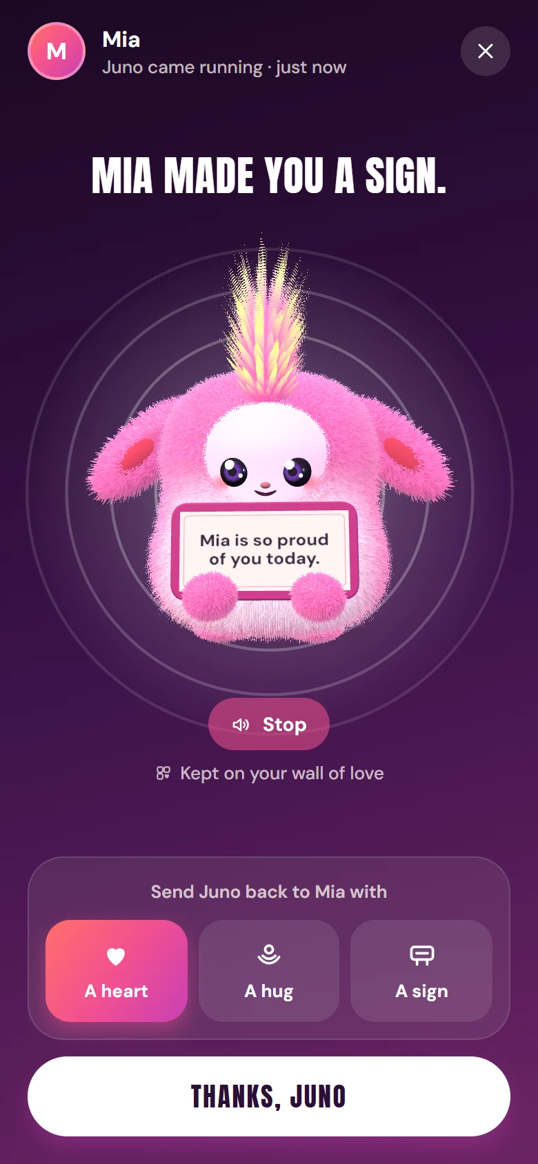 A Love Sign arriving on the other person’s phone